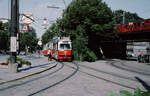 Wien Wiener Stadtwerke-Verkehrsbetriebe (WVB) SL 8 (E1 4847 (SGP 1975)) XVIII, Währing, Währinger Gürtel / (Straßenbahnbetriebs-) Bahnhof Gürtel im Juli 1977.