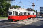 VEF T1 408 + m3 5400 als Zubringer zum Wiener Tramwaytag am 25.April 2015 in der Arsenalstraße auf Höhe wo einst der Wiener Südbahnhof stand.