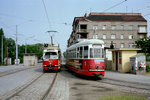 Wien Wiener Stadtwerke-Verkehrsbetriebe (WVB) SL 1 (E1 4777 / c3 1206) II, Leopoldstadt, Stadlauer Brücke im Juli 1982.