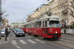 Wien Wiener Linien SL 49 (E1 4519 (Lohnerwerke 1973) + c4 1363 (Bombardier-Rotax, vorm. Lohnerwerke, 1976)) XV, Rudolfsheim-Fünfhaus, Fünfhaus, Hütteldorfer Straße / Wurmsergasse am 12. Feber / Februar 2019.