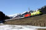 BB 1116 033-0 mit Werbung Telekom Austria + BB 1116 123-6 vor OEC 163 Transalpin Zrich - Wien, KBS 400 Innsbruck - Bludenz, Arlbergbahn, fotgrafiert bei St.