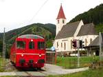 100 Jahre Übelbacherbahn: Sihltalbahn BDe 4/4 92 mit einem Sonderzug nach Peggau Deutschfeistritz bei Haltestelle Übelbach Vormarkt.