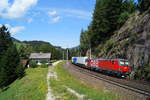 1293 046 als Schublok einer ROLA (Brennersee - Wörgl West Terminal) bei Gries am Brenner, 01.08.2019.