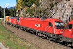 ÖBB 1216 006-7 als zweite Lok des Nothegger KLV Zuges Richtung Italien. Aufgenommen bei Gries am Brenner am 09.10.2021