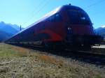 railjet 632 (Lienz - Wien Hbf) am 7.4.2015 beim Halt im Bahnhof Greifenburg-Weißensee.