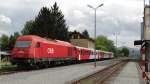 R 4523 verlässt, geschoben von Dieseltriebfahrzeug 2016 083, den Bahnhof St. Andrä im Lavanttal (06.05.2015)