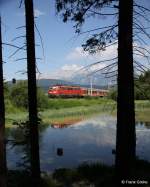 DB 111 003-0 vor RB 5413 Mnchen - Innsbruck, Mittenwaldbahn KBS 410 Garmisch-Partenkirchen - Innsbruck, fotografiert bei Seefeld in Tirol am 02.06.2010