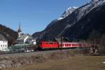 Kurz vor knapp :  Am 04.04.13 gelang mir diese Aufnahme der DB AG 111 180 mit ihrem Regionalzug von Mnchen Hbf nach Innsbruck in Scharnitz.