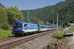 1216 250 mit Railjet zwischen Bruck/Mur und Pernegg am 8.06.2017.