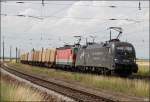 1116.126 und 1144.207 fuhren am 28.06.14 mit einem Innofreight-Ganzzug durch den Bhf.