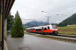 Der Bahnhof Windischgarsten strahlt inmitten von Neubauten der  Bahnhofsoffensive  einen noch sehr antiken Charme aus. Im Kontrast dazu stehen die neuen Cityjet-Triebwagen der ÖBB. Am 08.07.2019 erreicht der noch sehr neu wirkende 4744 036 auf seiner Fahrt als R 3948 von Spital am Pyhrn nach Linz Hbf diesen noch mit einer Fahrdienstleitung besetzten Bahnhof auf der Pyhrnbahn.