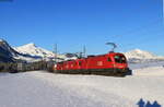 1016 028; 1116 267 und 1293 024 mit dem 54541 (Hall in Tirol - Villach Süd Gvbf) bei Pfaffenschwendt 9.2.22