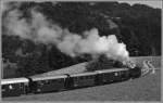 75 Jahre Bregenzerwaldbahn. Der Jubilumszug auf der Rckkafahrt zwischen Bezau und Schwarzenberg. (Archiv 06/77)