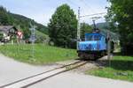 Abfahrt der Lok E4 der Breitenauerbahn mit einem Personenzug in Richtung Mixnitz in St.