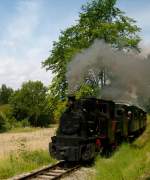 Dampflok  Christl  Bn2t mit einem Zug von Pöckstein-Zwischenwässern nach Treibach-Althofen bei der Scheinanfahrt an der Haltestelle Hohenholz.