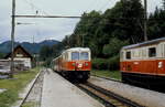 Im Juni 1991 wartet die 1099 013-3 der Mariazellerbahn im Bahnhof Mitterbach eine Zugkreuzung mit der aus St.