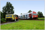 Stainzer Lokalbahn trifft auf GKB 8567 von Graz nach Wies-Eibiswald.