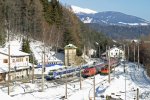 berblick vom Bahnhof Semmering mit Schneeberg im Hintergrund.