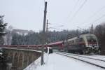 1116 250 mit Ganitur 50 als RJ 652 von Graz Hauptbahnhof (G) nach Wien Meidling (Mi), hier zum sehen am Wagnergrabenviadukt; am 19.01.2013