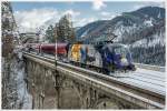 1116 077  Galileo-Michelangelo  Taurus schiebt einen railjet über das Krausel Klause Viadukt, nahe Breitenstein.