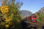 Am Morgen des 24.10.15 fährt 1116.224 als RJ-533 bei Payerbach bergwärts.