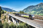 MRCE 189 278-6 und MRCE 189 937-6 fahren als Lz, auf der neuen Angerschluchtbrücke, den Tauern hinauf.