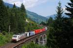 Am 13.07.13 konnte ich den um rund zwei Stunden verspteten LM-TEC 41853 (Mnchen Ost Rbf - Trieste CM) auf dem Hundsdorfer Viadukt oberhalb von Bad Hofgastein ablichten.