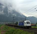 183 717  ETCS Trainguard  auf Testfahrt im Inntal mit einem Güterzug Richtung Unter Inntalbahn am 31.07.2014 bei Langkampfen