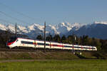 503 014 bei Sulz Röthes gen Dornbirn vor der schneebedekten Bergkulisse am 23.4.21