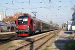 Railjet 1116 204  Spirit of Austria  bei der Durchfahrt in Wien Penzing, 14.04.2009.