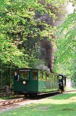 Juni 1991, Österreich, Schafbergbahn, Lok 999.103  Erika  schiebt ihren Wagen 9903-1 bergwärts.