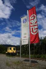 Unter der Flagge der Graz Köflacher Eisenbahn rollt X629.002 derzeit dahin . Hier im Bahnhof Deutschlandsberg am 24,06,2015