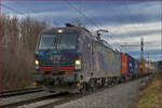 LTE 193 694 zieht Containerzug durch Maribor-Tabor Koper Hafen.