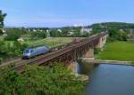 1216 920 mit einem KLV am 21.05.2014 auf der Mariaorter Brücke bei Regensburg-Prüfening.