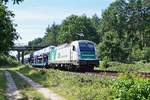 Steiermarkbahn 1216 960 mit Milsped-AML-Autotransportzug in Richtung Bremen (Gandesbergen, 31.07.2020).