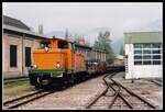 VL23 fährt am 30.04.1993 mit dem Güterzug in Kapfenberg Landesbahn ein.