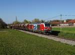 Die 1247 905 mit einem Güterzug am 19.04.2019 unterwegs bei Finklham.