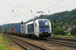 1216 950 der WLB mit einem Containerzug am 26.08.2009 in Wernstein am Inn.