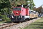 WLB 83 (A-WLC 92 81 2064 403-6) am 01.September 2019 als letztes Fahrzeug des SR 17226 (Waldmühle Lst. - Wien Meidling) auf der Kaltenleutgebener Bahn beim Strecken-Km 1,3.