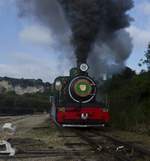 NG15 #124 restored in new apple green (Granny Smith) dashes down the line for a photo shoot in the Humerail yards on 6 Oct 2018