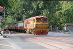 ALS 4132 (Co'Co', de, Alsthom, Bj.1974) am 03.Juni 2026 mit dem t�glich verkehrenden Parcels Train 986 (Su-Ngai Kolok - Hua Lamphong) auf der EK mit der Thanon Phetchaburi in Bangkok.