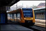 VT 1648 701 der Oberpfalzbahn fährt hier am 22.2.2018 aus Richtung Bad Brambach kommend in den tschechischen Bahnhof Cheb ein.