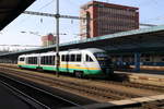 Ein Desiro-Triewagenzug (int. Bezeichnung VT11A) der Trilex (Vogtlandbahn) am 02.04.2016 im Bahnhof Cheb (Eger). Er bedient die Verbindung zwischen dem hiesigen Bahnhof und dem sächsischen Zwickau.