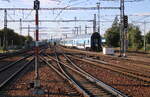 Blick am 25.07.2026 von den Bahnsteigen in Česk� Budějovice in Richtung Praha. 
