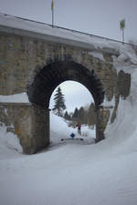 Hinter der Brücke beginnt Sachsen, ehenmalige Strecke Freiberg-Moldava.Heute eine Loipe.20.01.2019 12.28 Uhr, beim Skiwandern aufgenommen.