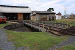 Von Hand angetriebene Drehscheibe im Bahnbetriebswerk beim Bahnhof Kromeriz, wo auch das Eisenbahnmuseum Kromeriz untergebracht ist, am 06.Juli 2019.