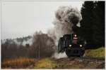 310 093 (ex kkStB 97.194) mit ihrem Dampfsonderzug von Ceske Budejovice nach Nova Pec, aufgenommen am 19.11.2011 vor Horice.