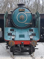 Die Dampflokomotive 387 043 Anfang April 2018 im Eisenbahnmuseum Lužná u Rakovníka.