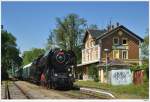 475.101 auf der Rckfahrt von LEDNICE nach BRNO; hier im Bhf Postorna, 7.5.2011