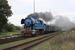 477 043 fährt am 27.September 2014 mit dem Sonderzug von Breclav nach Znojmo durch den Bf.